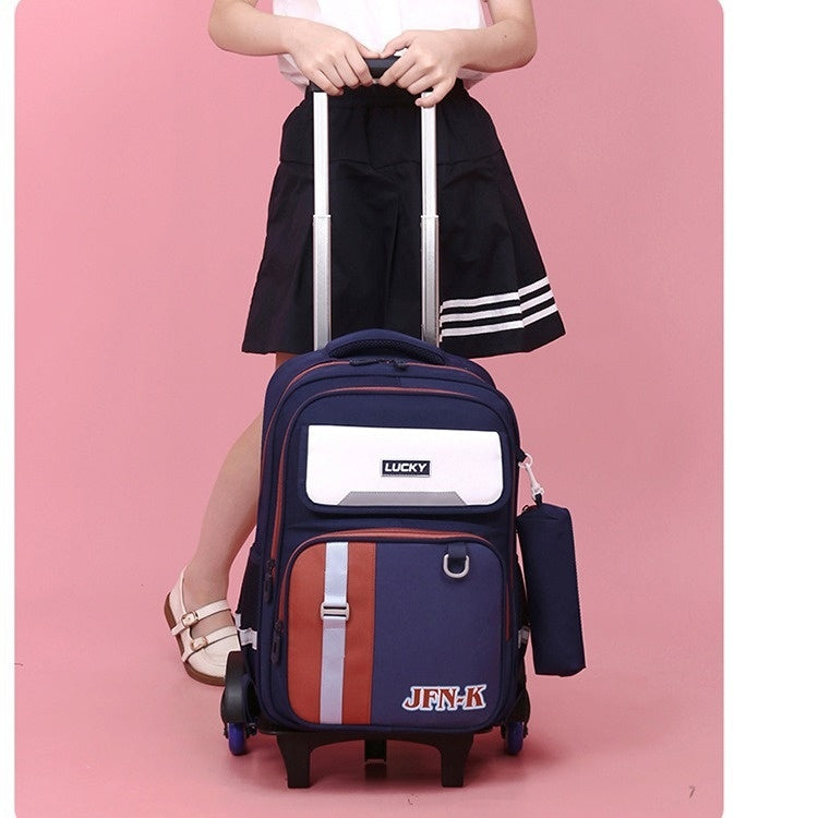 Elementary School Student Trolley Schoolbag Grade 1-6 Trendy Simple Wear-resistant Waterproof Spine-protective