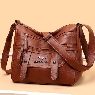 Genuine Leather Soft Multilayer Fashion Large Capacity Simple Shoulder Crossbody Bag