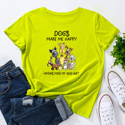 Women's Dog Printed Loose Round Neck Short Sleeve T-shirt