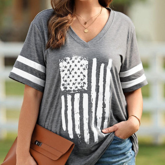 Printed V-neck Short-sleeved Shirt Casual Summer