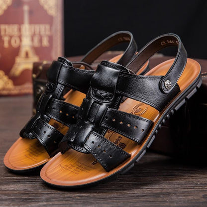 Summer New Style Men's Large Size Casual Sandals  Toe Cowhide Beach Shoes Sandals And Slippers Men's Shoes Foreign Trade