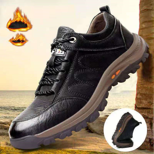 Winter Plus Cashmere Warmth Trend New Men's Casual Leather Shoes Running Sports Shoes