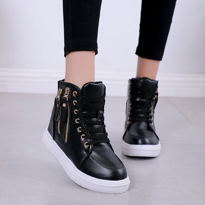 Thick-soled High-top Women's Shoes Spring And Autumn Lace-up White Shoes Casual Women's Shoes