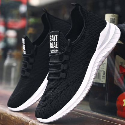 Sports Shoes Spring New Men's Shoes Trend Foreign Trade Flying Woven Lace Running Shoes Breathable Korean Style Trendy Shoes