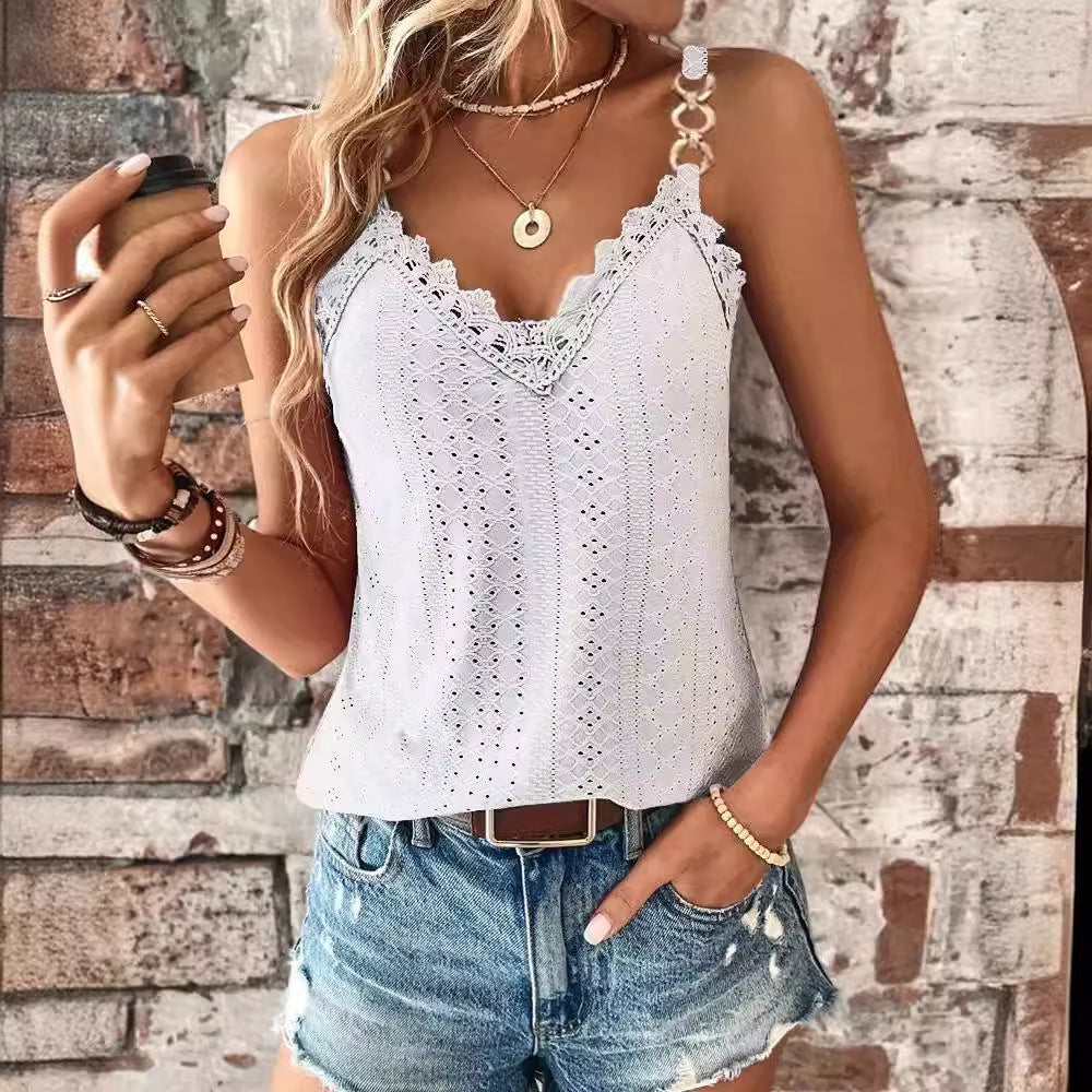 Solid Color Hollow Lace Lace Camisole T-shirt Vest