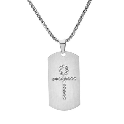 Men's Brushed Amka Cross Stone-inlaid Necklace