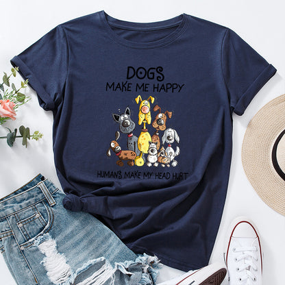 Women's Dog Printed Loose Round Neck Short Sleeve T-shirt