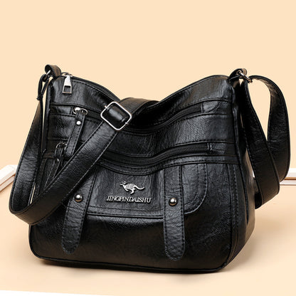 Genuine Leather Soft Multilayer Fashion Large Capacity Simple Shoulder Crossbody Bag