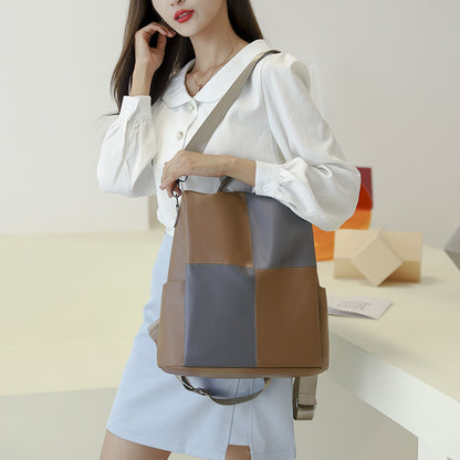 Color Contrast Patchwork Soft Leather Anti-theft Schoolbag Women's Bag