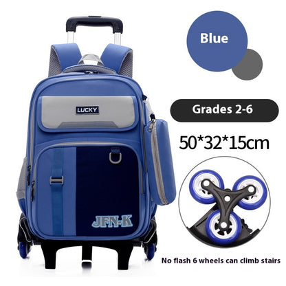 Elementary School Student Trolley Schoolbag Grade 1-6 Trendy Simple Wear-resistant Waterproof Spine-protective