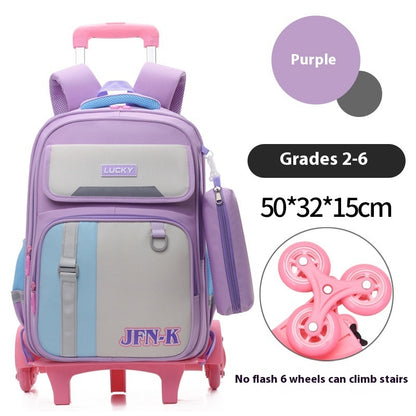 Elementary School Student Trolley Schoolbag Grade 1-6 Trendy Simple Wear-resistant Waterproof Spine-protective