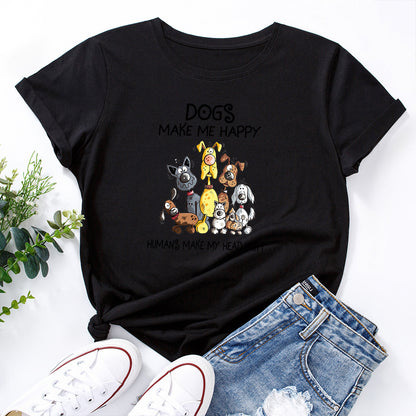 Women's Dog Printed Loose Round Neck Short Sleeve T-shirt