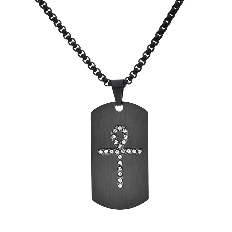 Men's Brushed Amka Cross Stone-inlaid Necklace