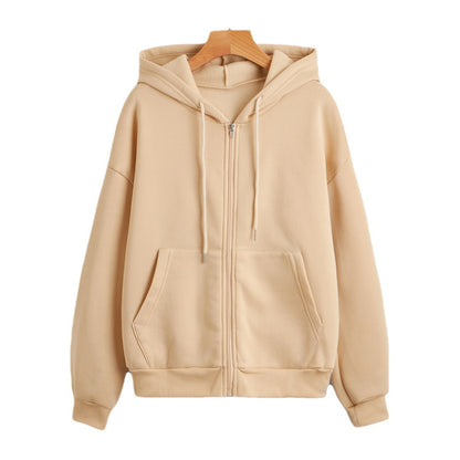 Sweater Women's Hooded Solid Color Zipper Loose Padded Coat