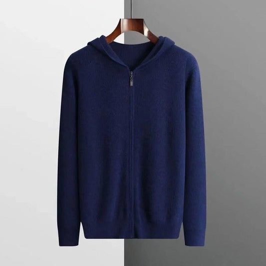 Men's Zipper Solid Color Hooded Sweater Cardigan