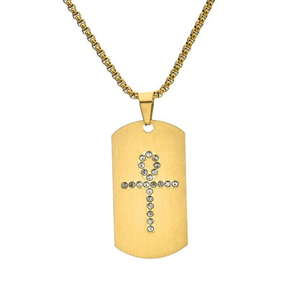 Men's Brushed Amka Cross Stone-inlaid Necklace