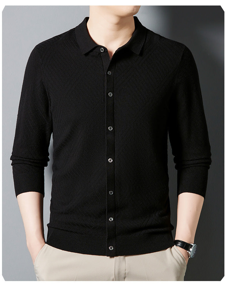 Autumn Men's Fashion Urban Juan Velvet Knitted Solid Color Bottoming Shirt