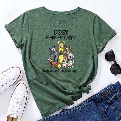 Women's Dog Printed Loose Round Neck Short Sleeve T-shirt