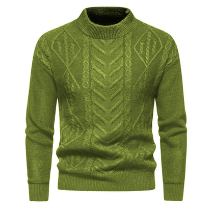 American Retro Solid Color European Jacquard Round Neck Men's Knitwear Sweater