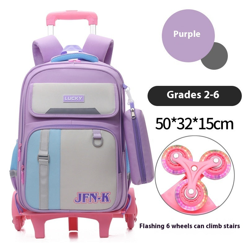 Elementary School Student Trolley Schoolbag Grade 1-6 Trendy Simple Wear-resistant Waterproof Spine-protective