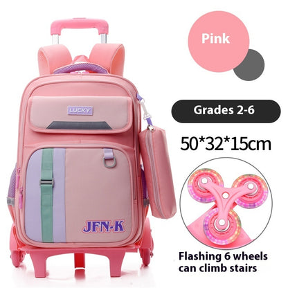 Elementary School Student Trolley Schoolbag Grade 1-6 Trendy Simple Wear-resistant Waterproof Spine-protective