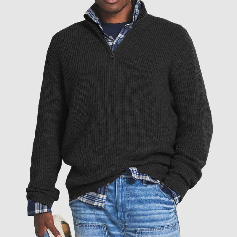 Men's Casual Loose Zip Stand Collar Sweater