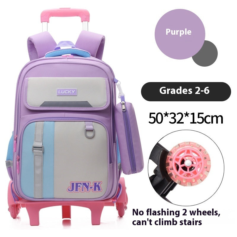 Elementary School Student Trolley Schoolbag Grade 1-6 Trendy Simple Wear-resistant Waterproof Spine-protective