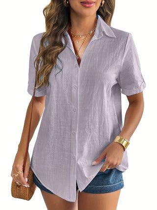 Women's Cotton And Linen Short Sleeve