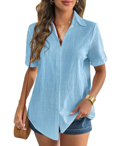 Women's Cotton And Linen Short Sleeve