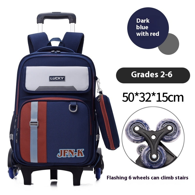 Elementary School Student Trolley Schoolbag Grade 1-6 Trendy Simple Wear-resistant Waterproof Spine-protective