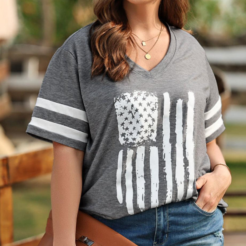 Printed V-neck Short-sleeved Shirt Casual Summer