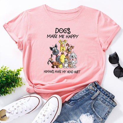 Women's Dog Printed Loose Round Neck Short Sleeve T-shirt