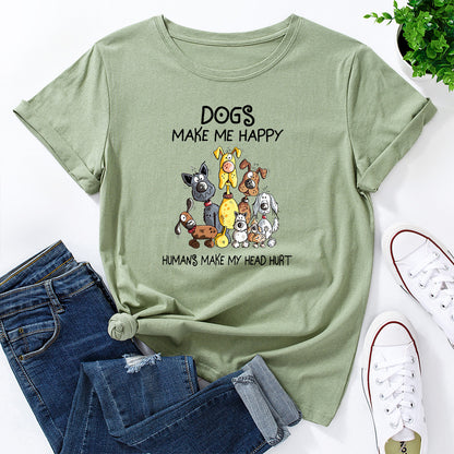 Women's Dog Printed Loose Round Neck Short Sleeve T-shirt