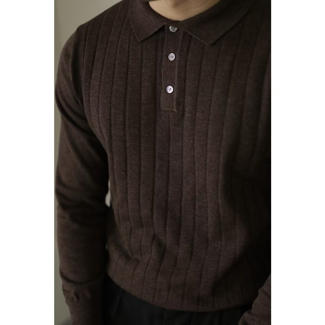 American Retro Heavy Lapel Long Sleeve Polo Shirt Casual Sweater