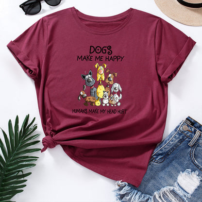 Women's Dog Printed Loose Round Neck Short Sleeve T-shirt