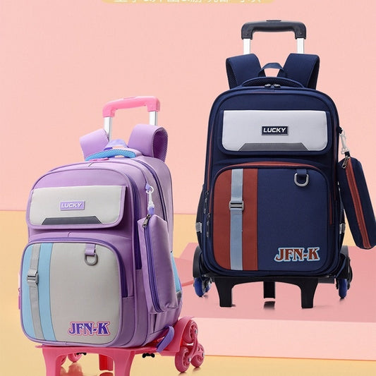 Elementary School Student Trolley Schoolbag Grade 1-6 Trendy Simple Wear-resistant Waterproof Spine-protective