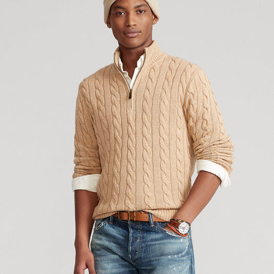 Men's Half-height Zip Twist Knit Bottoming Shirt