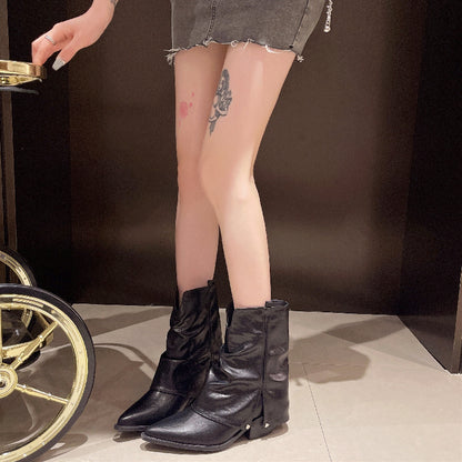 Women's Mid-calf Pointed Chunky Heel High Heel Fashion Boots