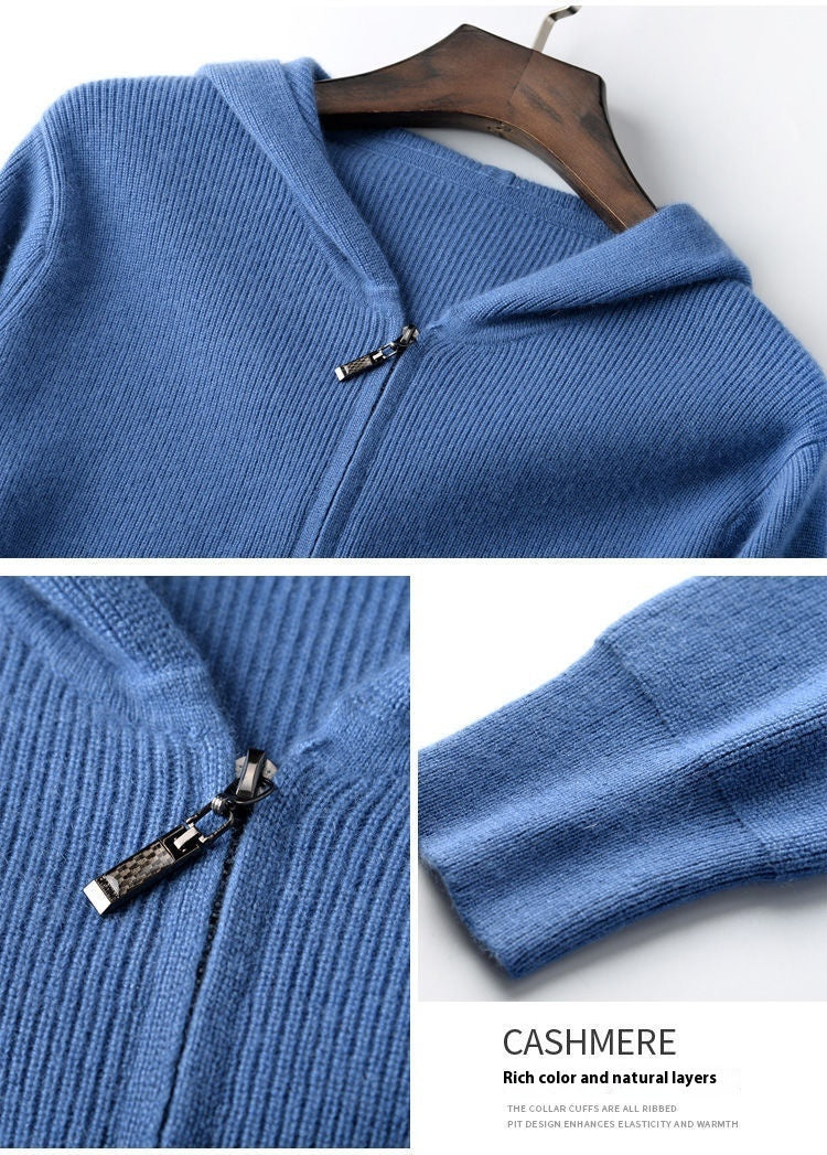 Men's Zipper Solid Color Hooded Sweater Cardigan