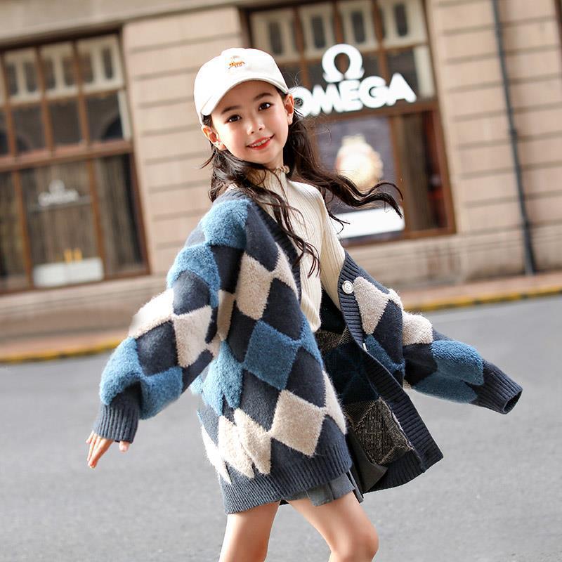 Girls' knitted cardigan new spring and autumn clothing