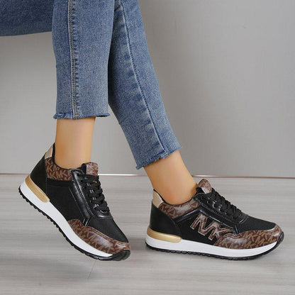 Women's Fashion Casual Printing Lace Up Round Toe Color Matching Running Shoes