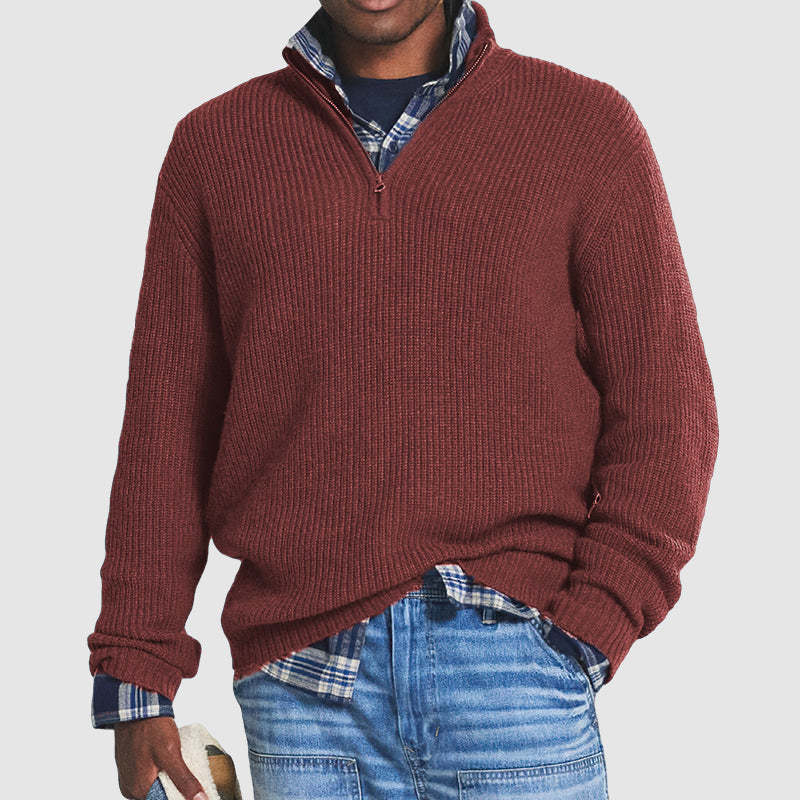 Men's Casual Loose Zip Stand Collar Sweater