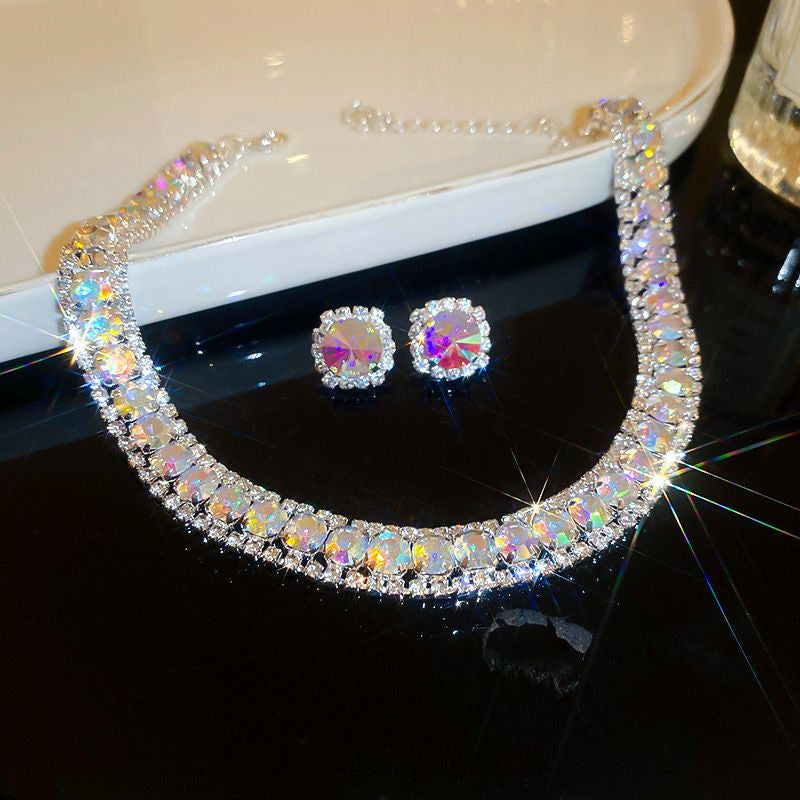 Diamond-embedded Square Earrings Necklace Special Interest Light Luxury Elegant High-grade Clavicle Chain