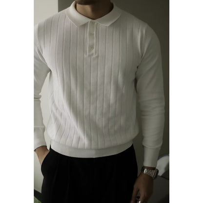 American Retro Heavy Lapel Long Sleeve Polo Shirt Casual Sweater