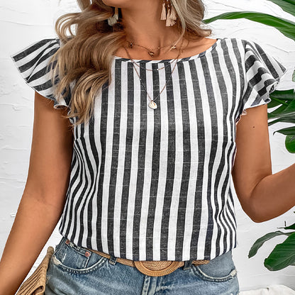 European And American Style Striped Plus Size Shirt For Women