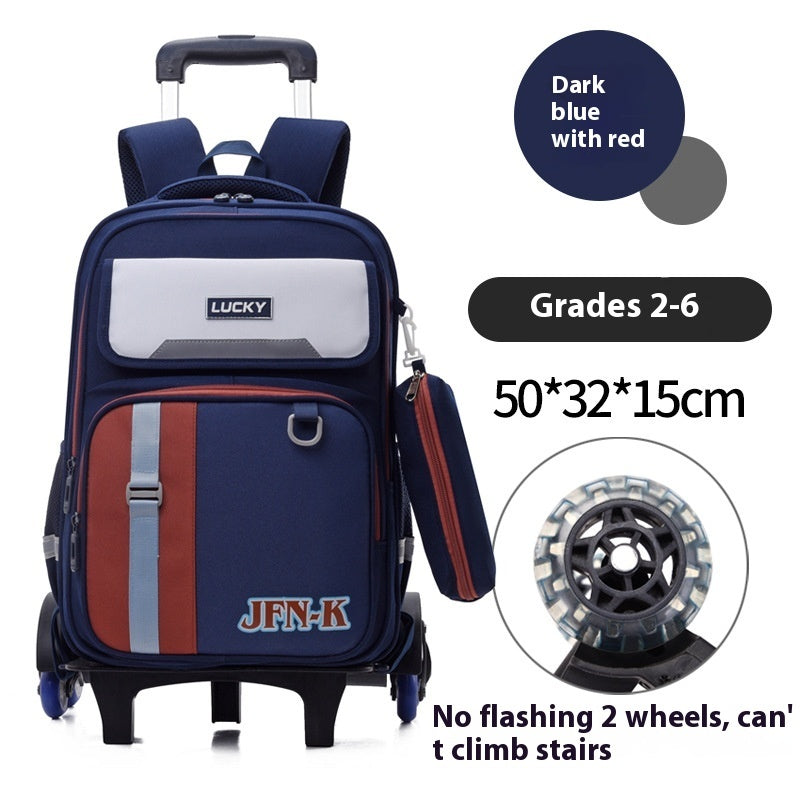 Elementary School Student Trolley Schoolbag Grade 1-6 Trendy Simple Wear-resistant Waterproof Spine-protective