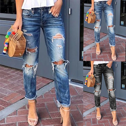 Women's Jeans Ripped Washed Slimming