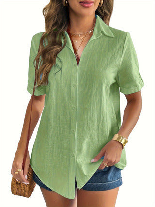 Women's Cotton And Linen Short Sleeve