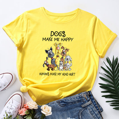 Women's Dog Printed Loose Round Neck Short Sleeve T-shirt