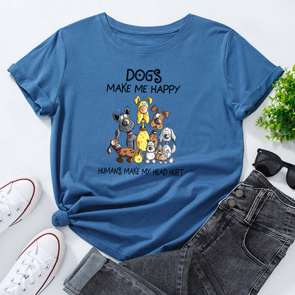 Women's Dog Printed Loose Round Neck Short Sleeve T-shirt